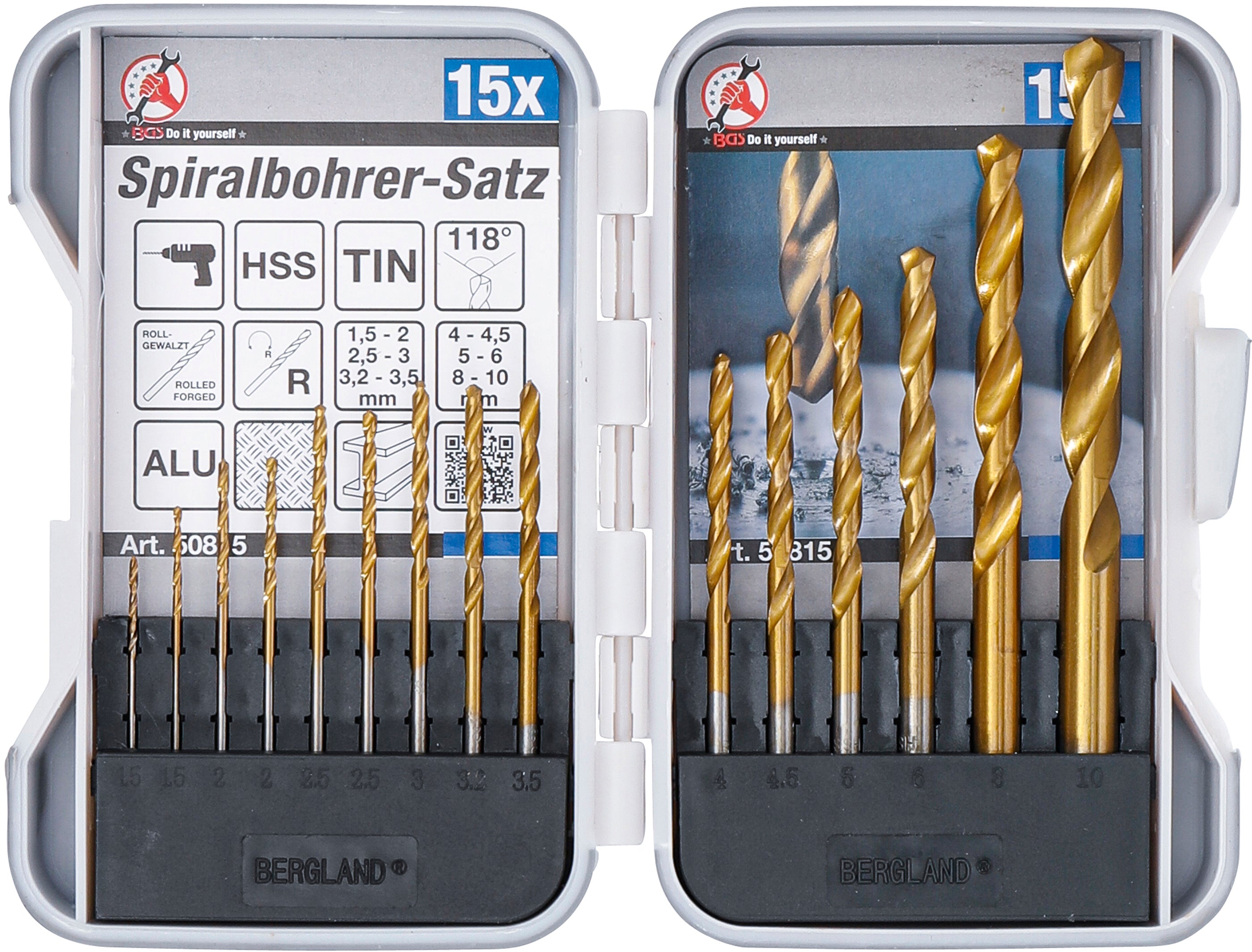 HSS-Spiralborr-sats | titan-nitrerat | 1,5 - 10 mm | 15 delar