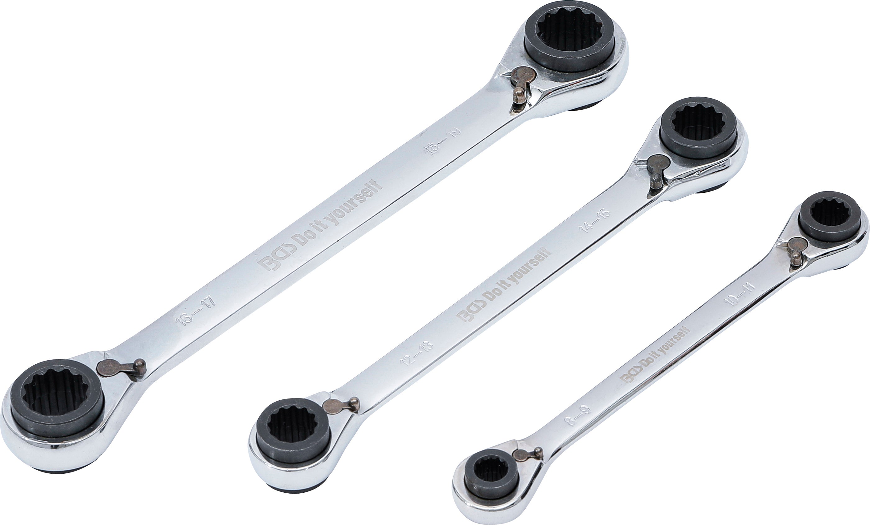 Ringgaffelnøglesæt med skralde | 4-i-1 | NV 8 x 9 - 18 x 19 mm