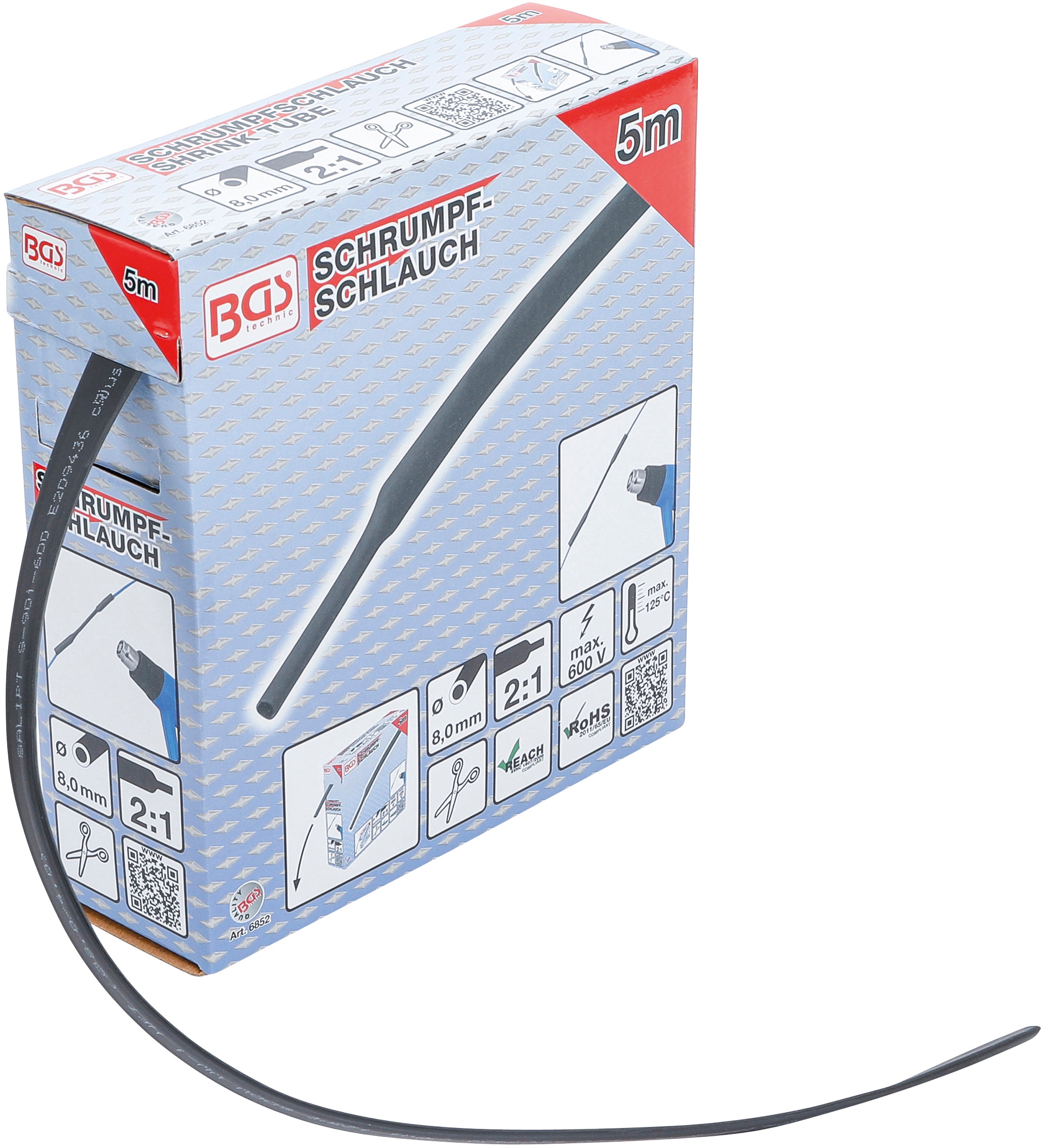 Krympeboks | sort | Ø 8 mm | 5 m