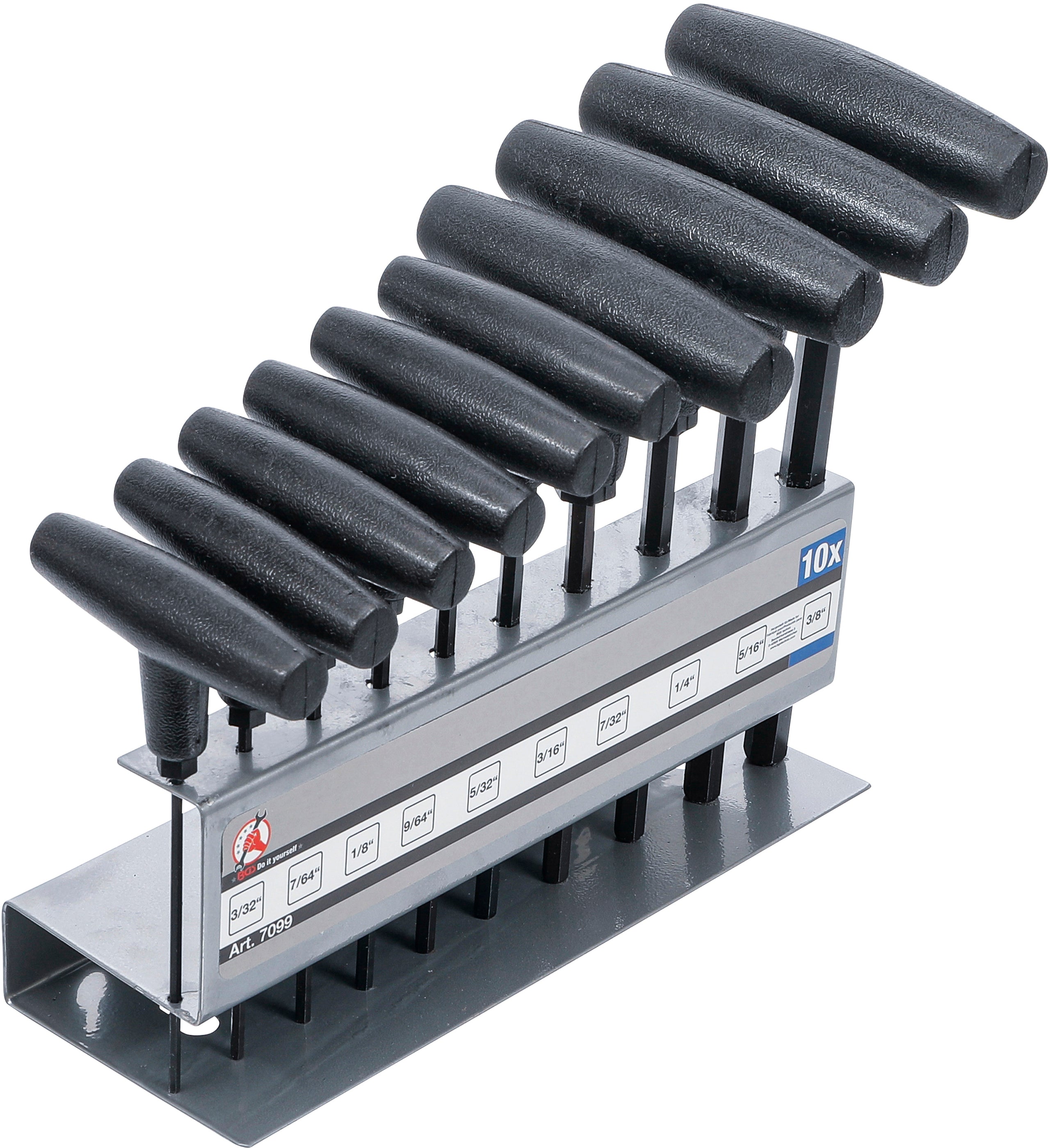 Skruvmejsel-sats med T-handtag | Tumsstorlekar | Inre sexkant 3/32" - 3/8" | 10 delar