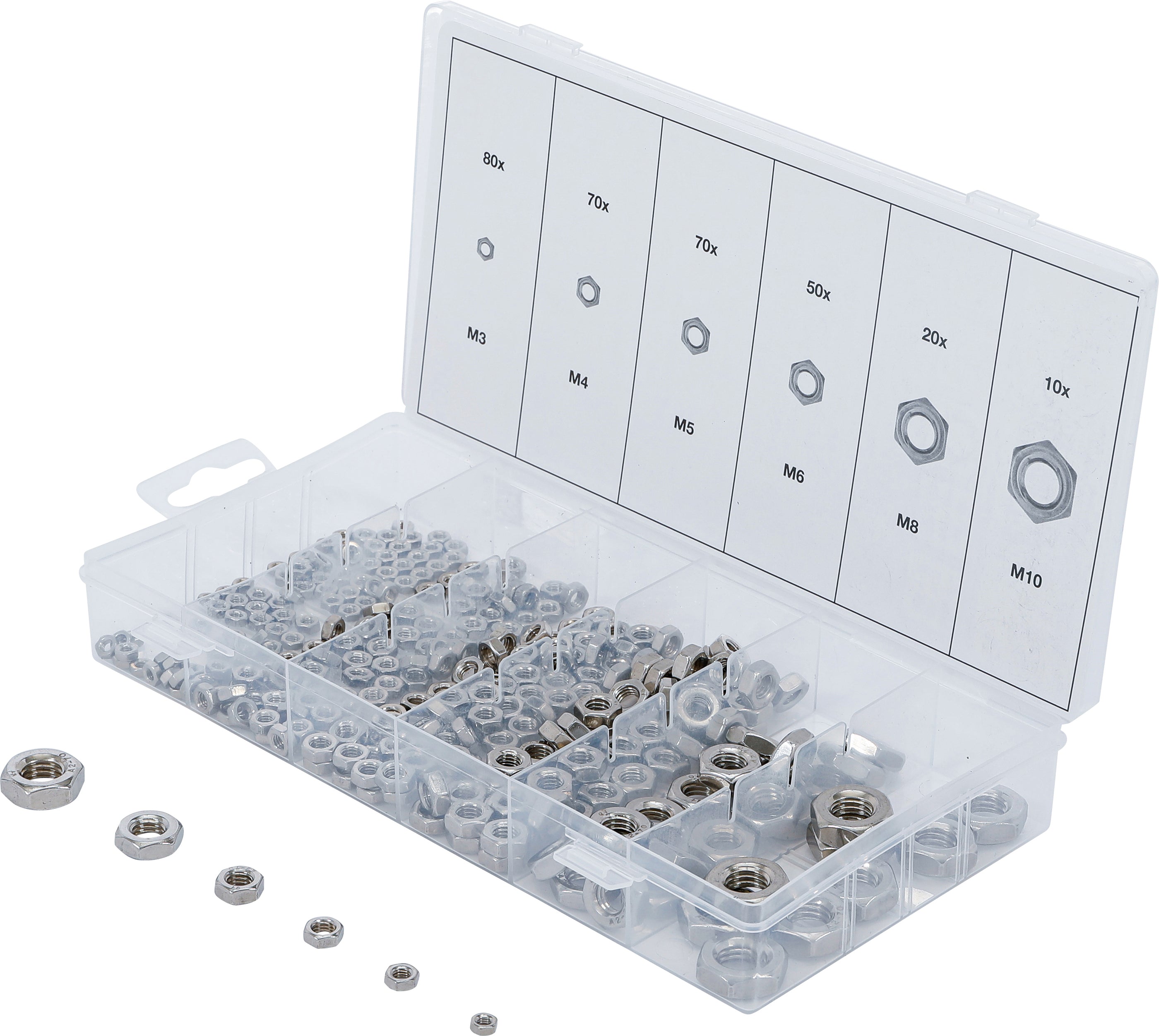 Assorteret sekskantmøtrik | Rustfrit stål | 300 dele