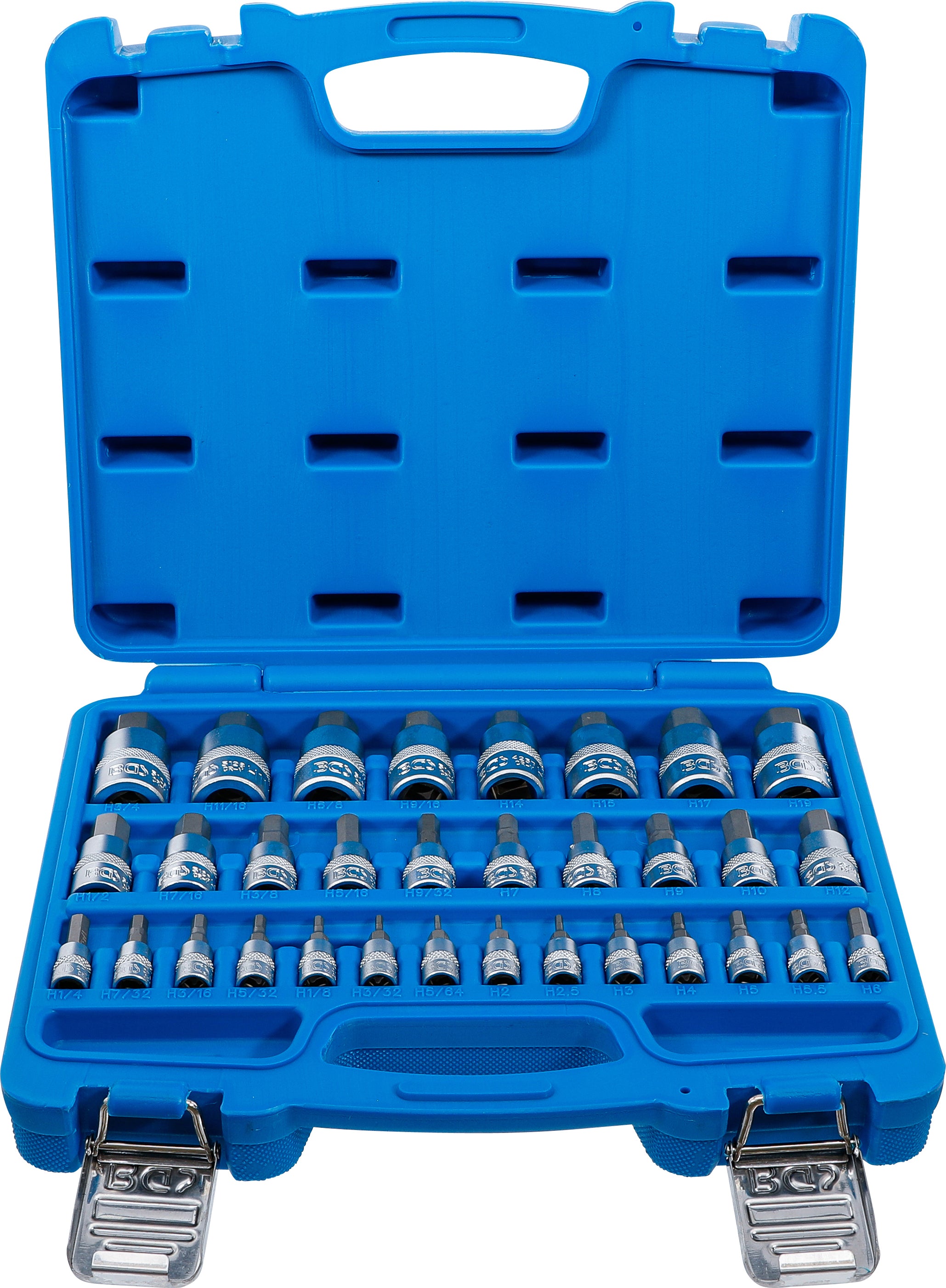 Bit-indsatssæt | 6,3 mm (1/4") / 10 mm (3/8") / 12,5 mm (1/2") | Indvendig sekskant 2 - 19 mm / 1/4 - 9/16" | Metriske og tommestørrelser | 32 dele