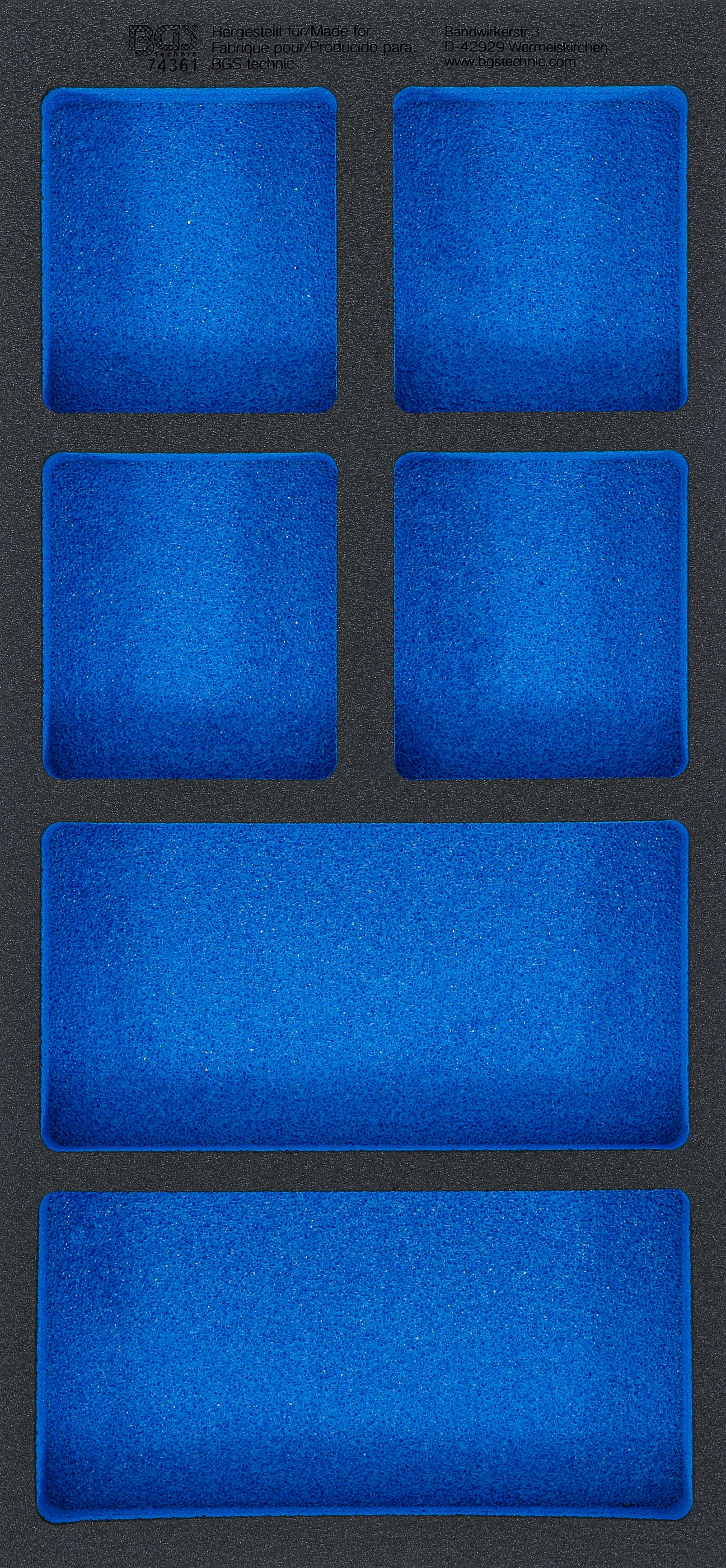 Værkstedsvognsindsats 1/3, tom: 6 opbevaringsrum | 408 x 189 x 32 mm