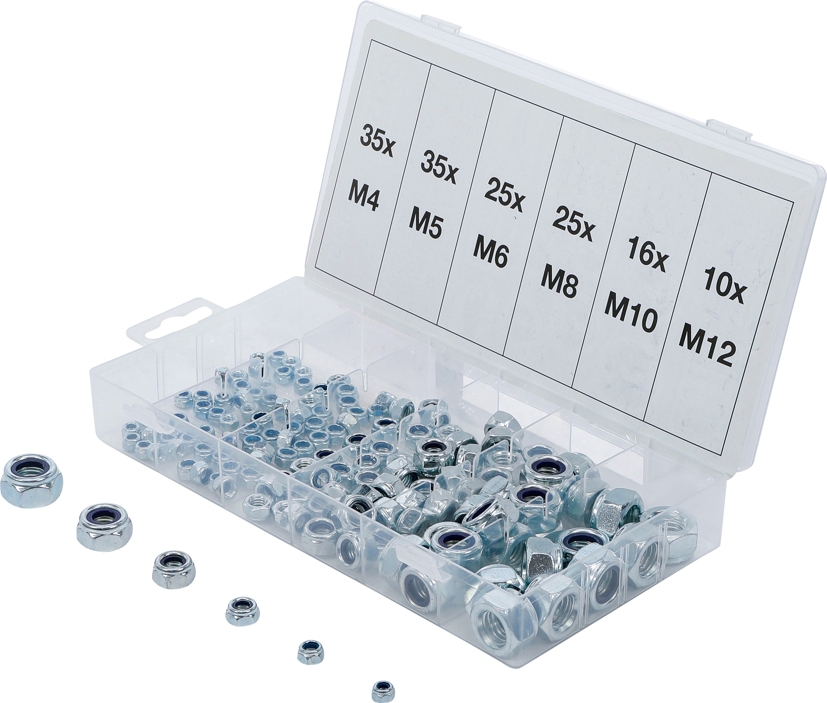 Assorteret sekskantmøtrik | Selvlåsende | 146 dele