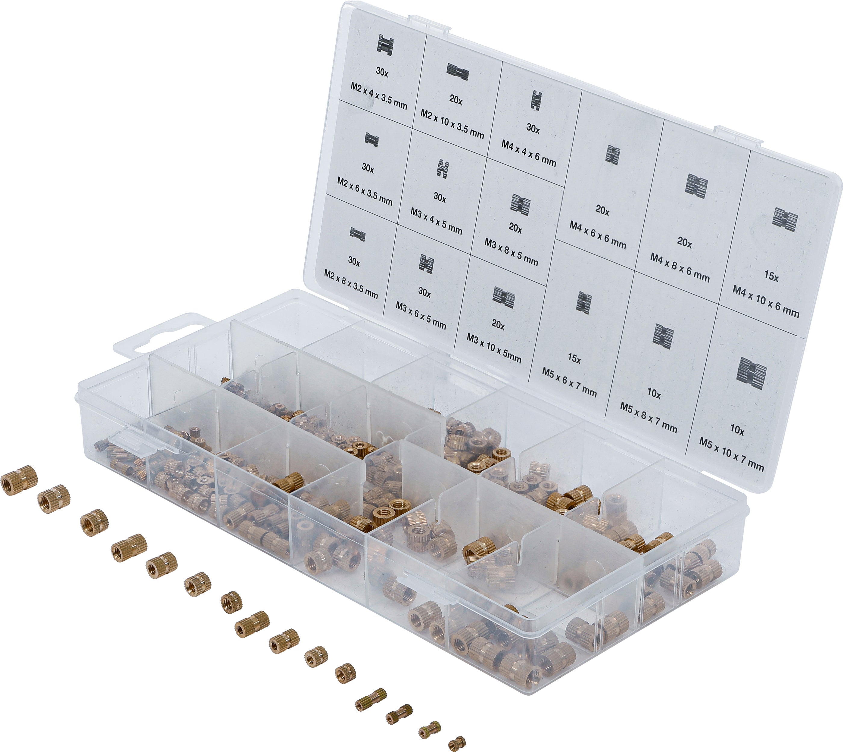 Pressmøtrikker, sortiment | Messing | 330 stk.