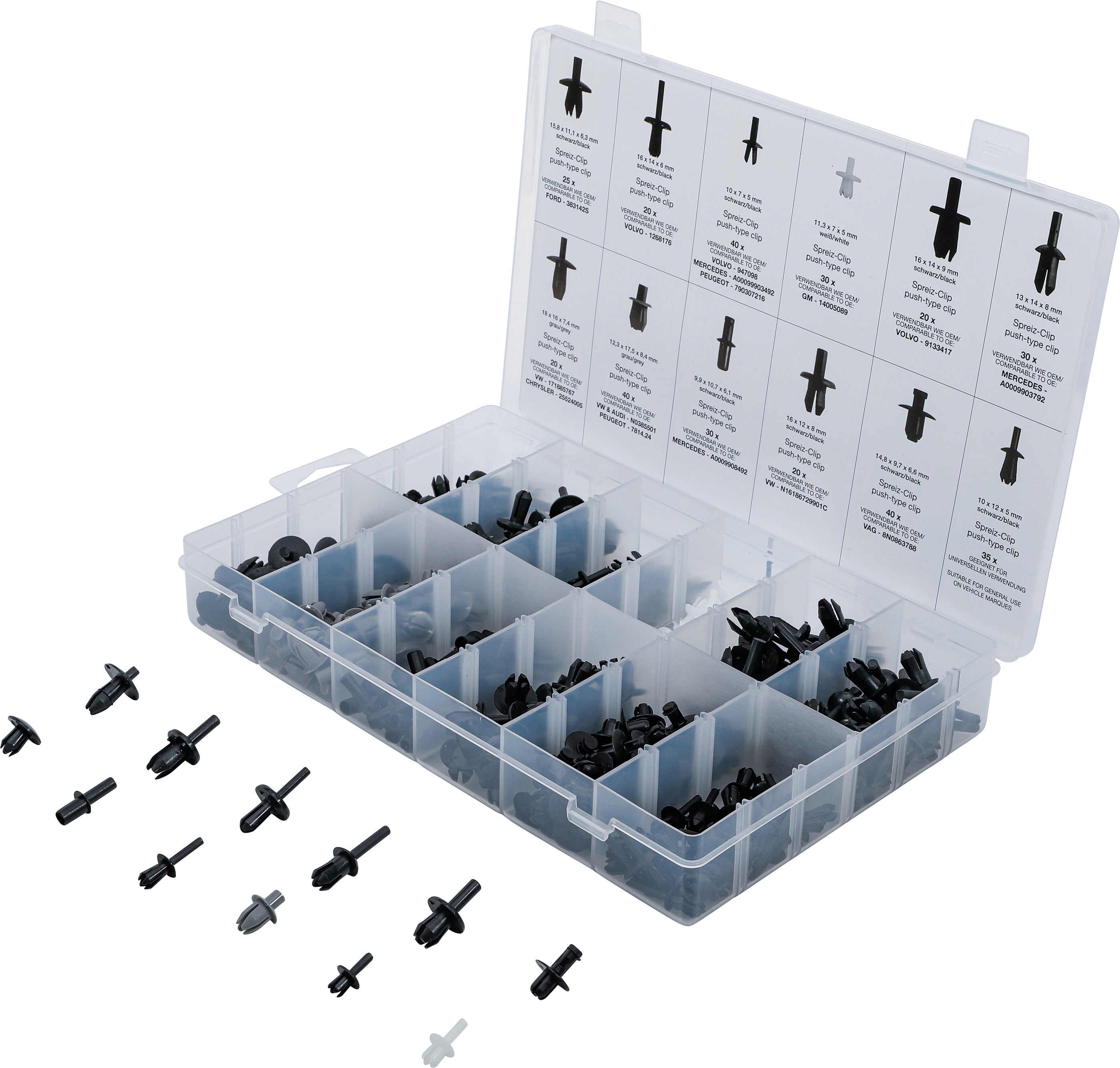 Køretøjsmonteringsklemmer - sortiment til VW, Audi, Volvo, Chrysler, Ford, Mercedes-Benz | 350 dele