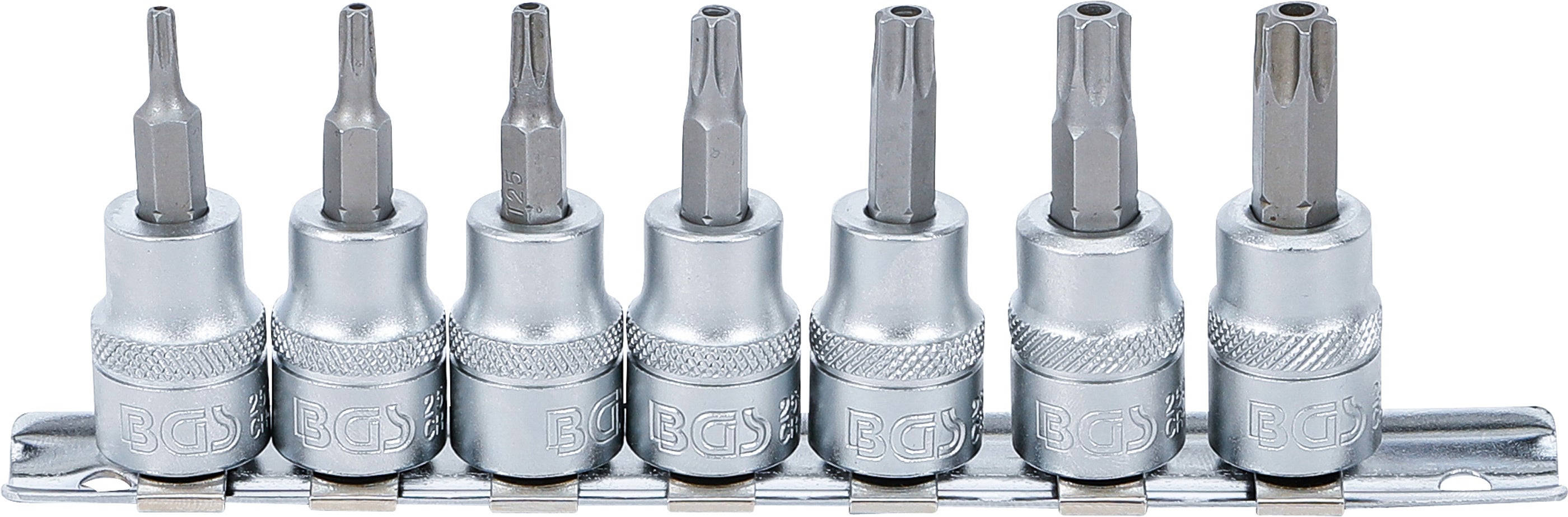 Bit-indsatssæt | 10 mm (3/8") | T-profil (til Torx) med boring T15 - T50 | 7 dele