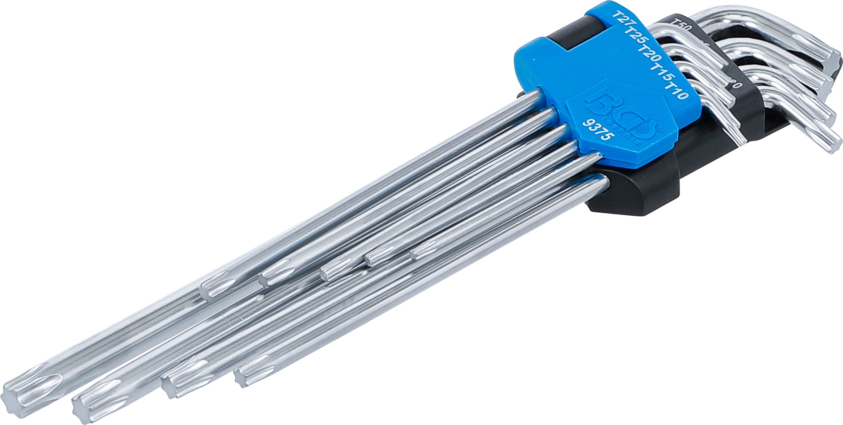 Vinkelnøglesæt | ekstra lang + ekstra kort | T-profil (til Torx) T10 - T50 | 9 dele