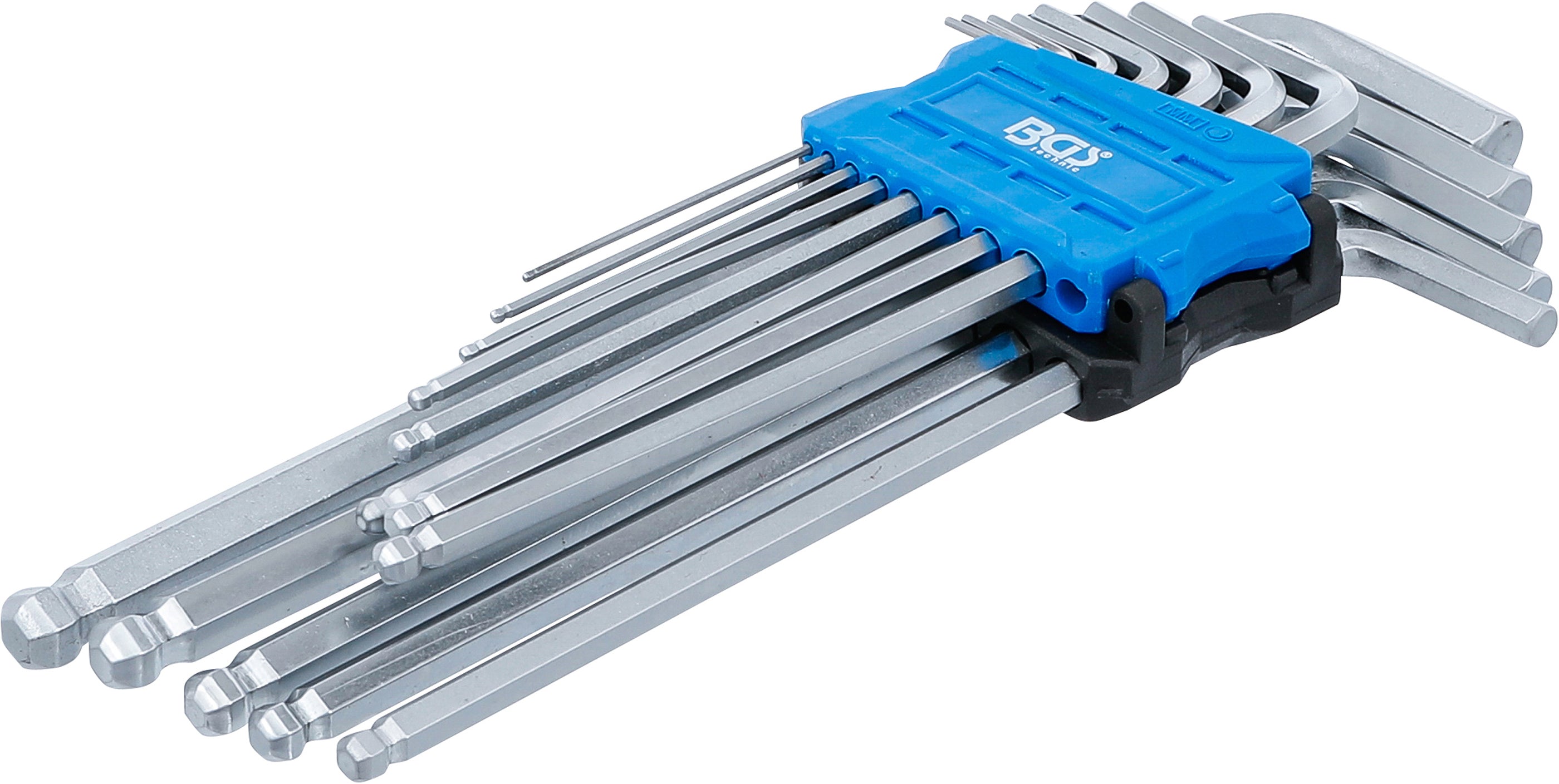 Vinkelnøglesæt | ekstra langt | Sekskantindvendig sekskant / Sekskantindvendig sekskant med kuglehoved 1,5 - 10 mm | 13 dele