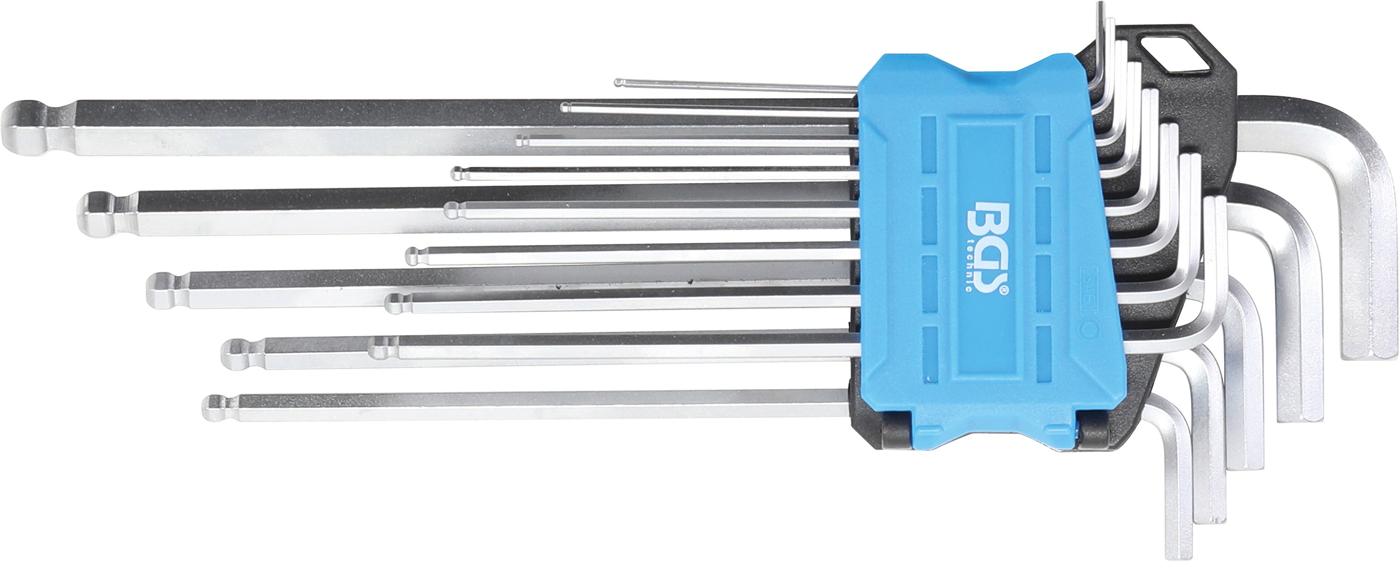 Vinkelnøglesæt | ekstra langt | Tommestørrelser | Sekskantindvendig sekskant / Sekskantindvendig sekskant med kuglehoved 0,05" - 3/8" | 13 dele