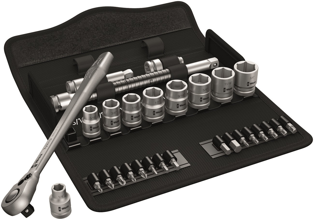 WERA 8100 SB 8 Zyklop Metal Ratchet Set with switch lever, 3/8" drive, metric 8004 B 1 x 3/8"x222,0;