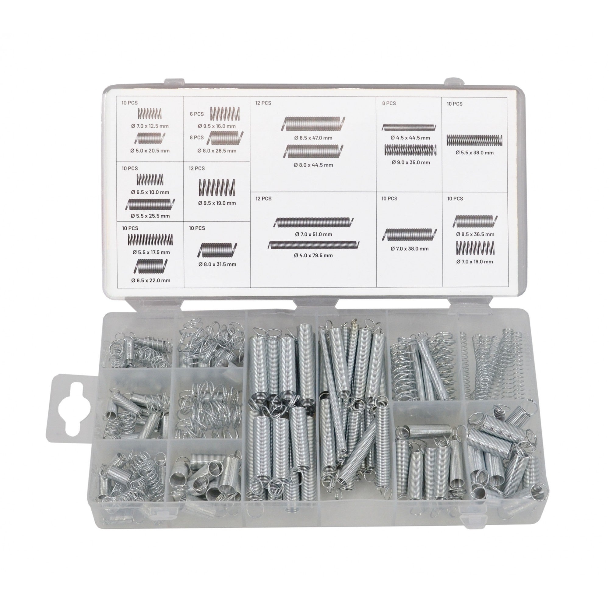 Fjäder Sortimentlåda – 200 delar (Tryckfjädrar och Dragfjädrar)