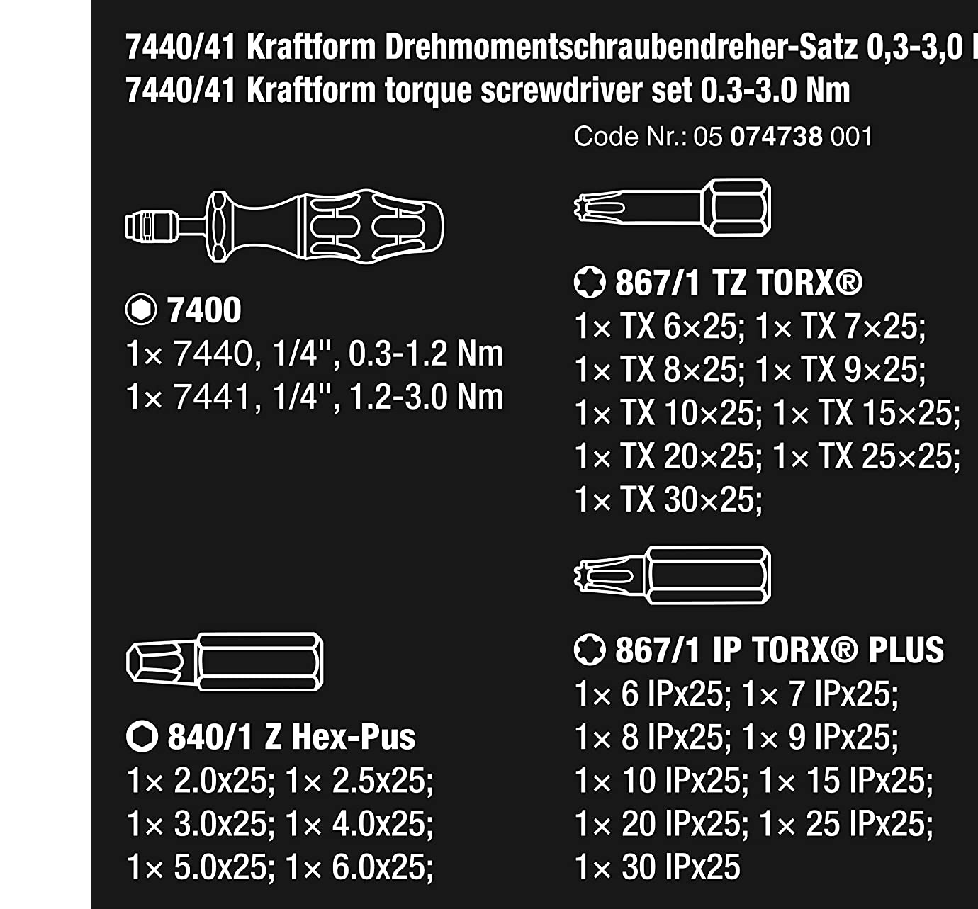 WERA 7440/41 Kraftform torque screwdriver set 7400 1 x 7440, 1/4", 0,3-1,2 Nm; 1 x 7441, 1/4", 1,2-3