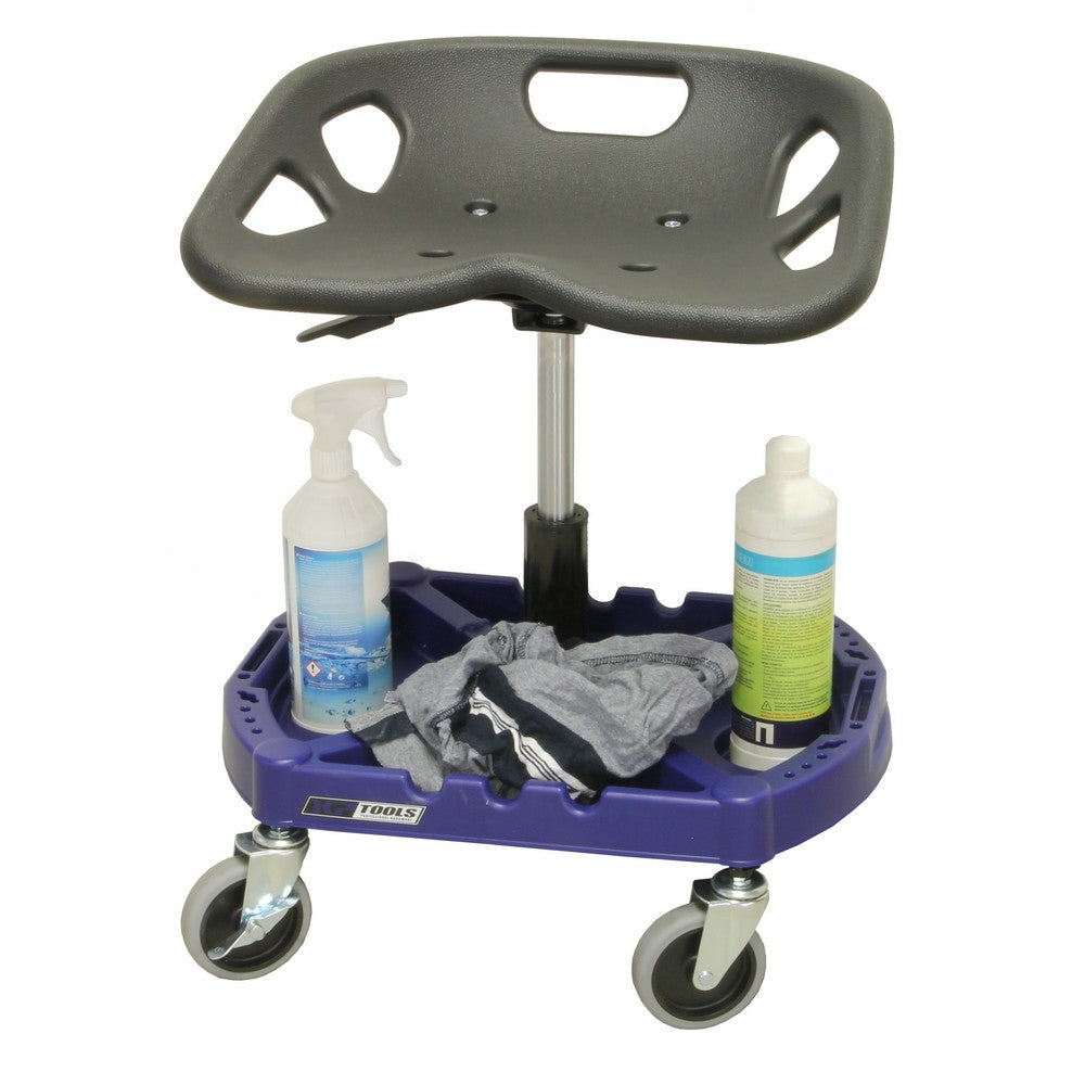 Justerbar monteringsstol med opbevaringshylde