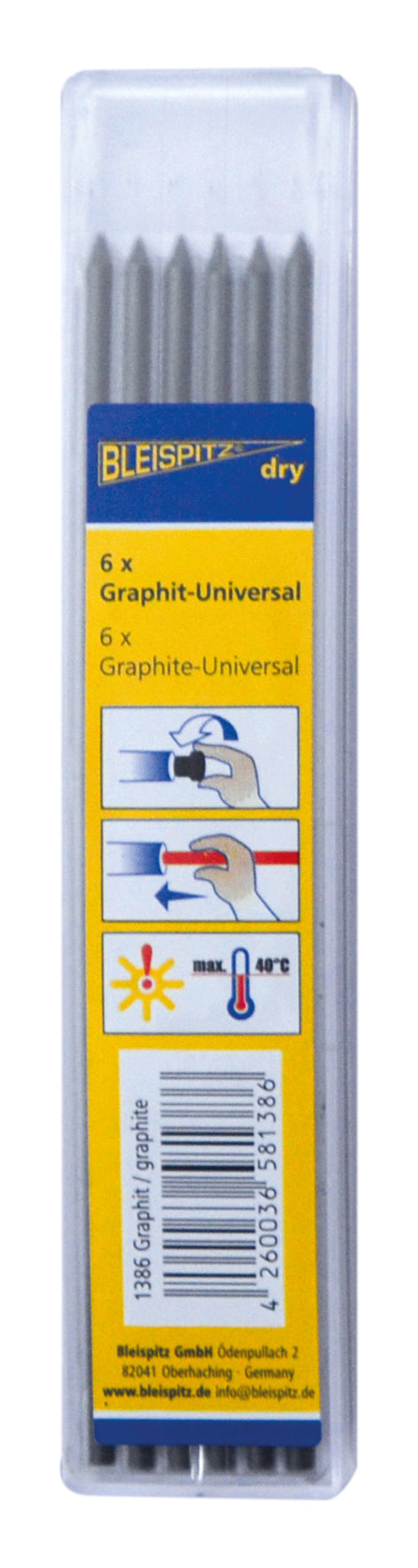 BLEISPITZ Løse stifter til tørre Profi-blyanter 6 stk.