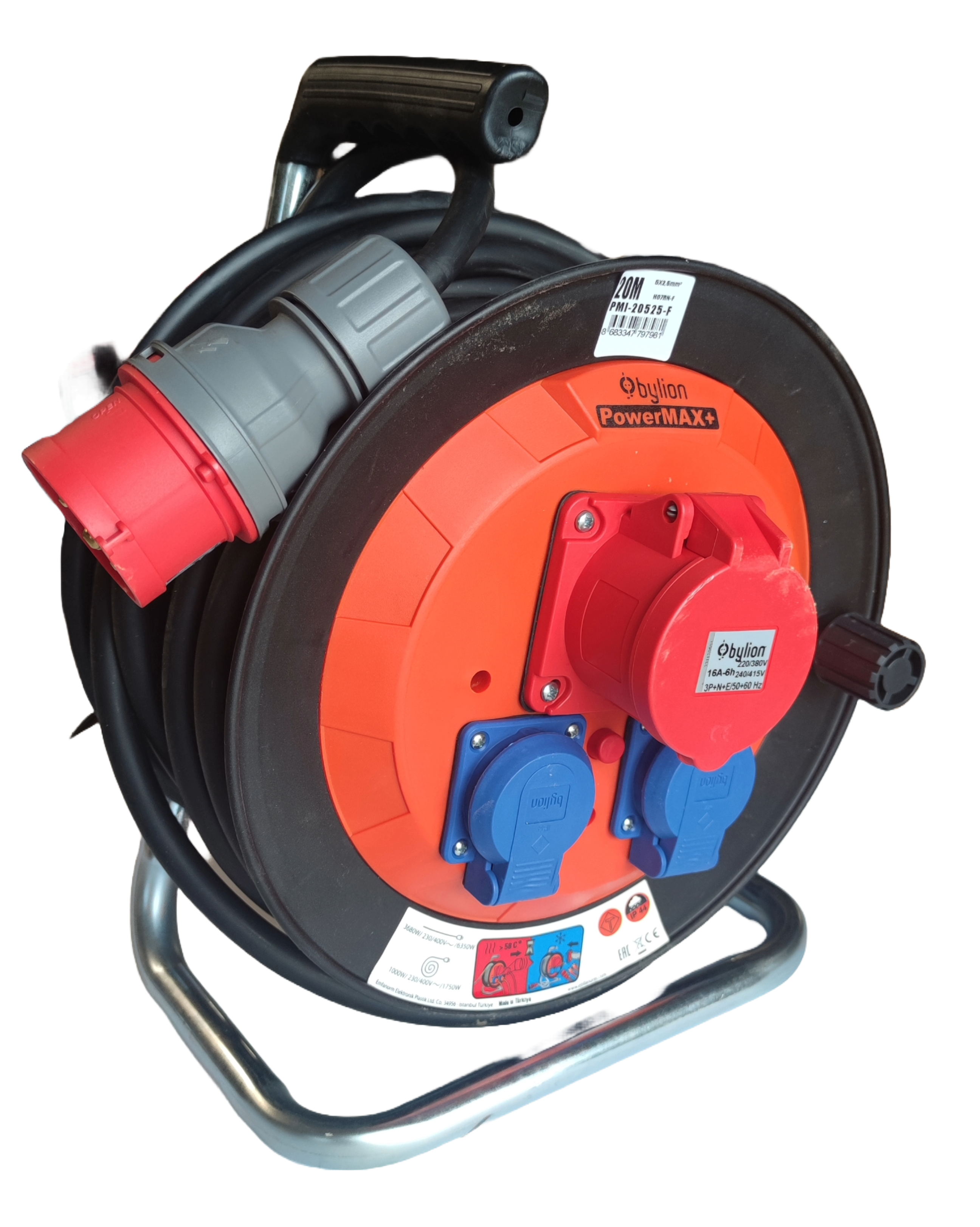 Elektrisk kabeltromle 380V 5x2,5mm²x20m HO7RN-F 1x380+2x230V