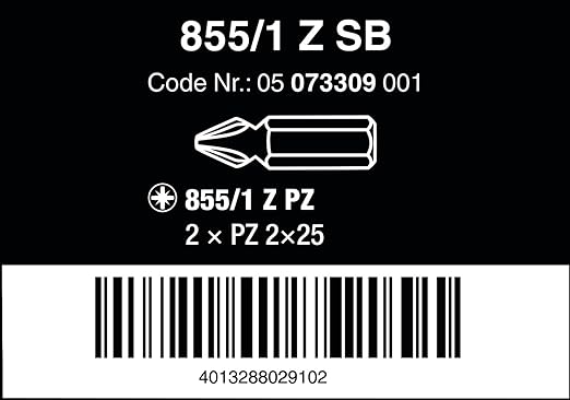 WERA 855/1 Z PZ 2 x 25 mm SB Bits assortment 855/1 Z PZ 2 x PZ 2x25;